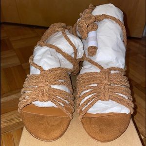 Tan lace up flat sandals